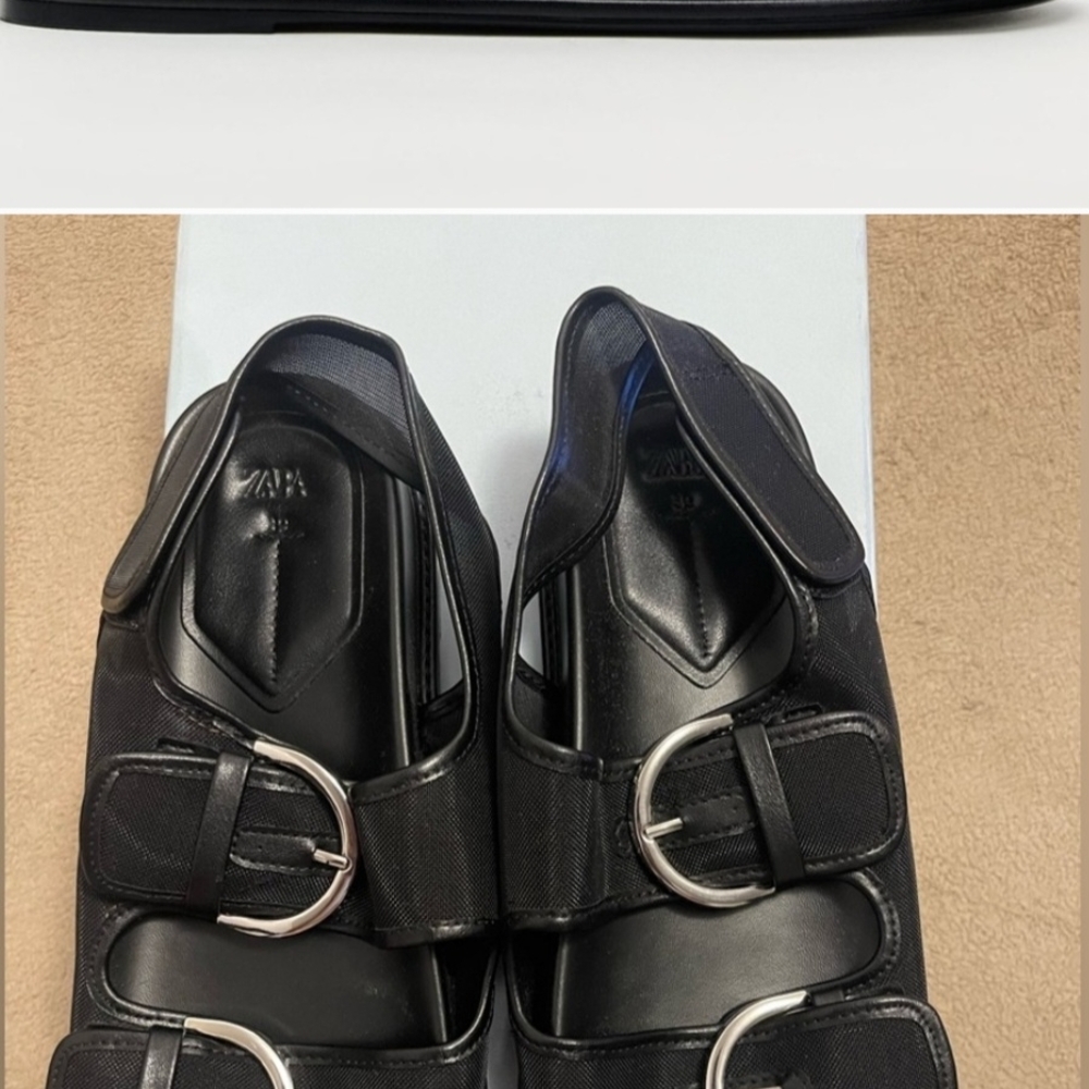 Zara Black Sandals with Wide Straps and Decorative Buckles - Picture 4 of 4
